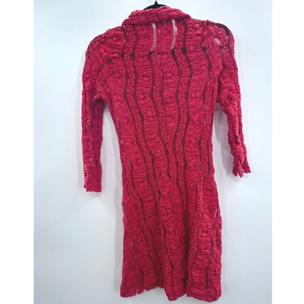 Free People XS Red Sheer Stretch Lace Button Front Tunic Dress Unlined Layering